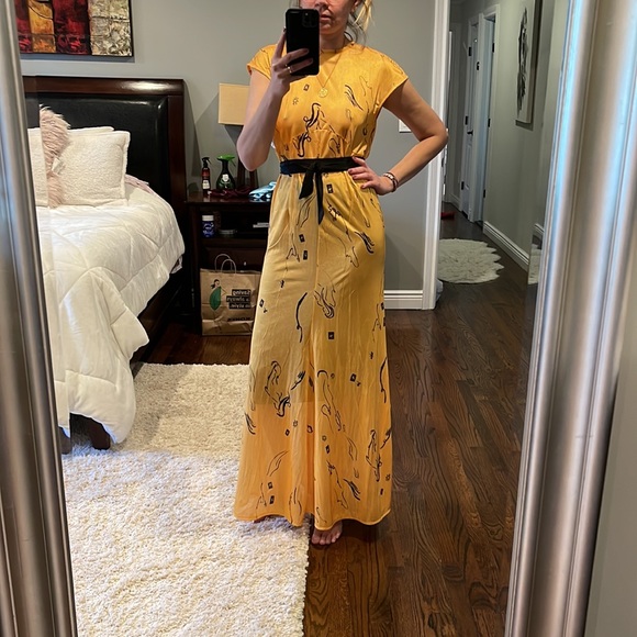 Zara | Dresses | Zara Yellow Gold Printed Long Maxi Dress | Poshmark